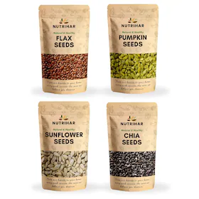 Nutrihar Healthy 4 Edible Seeds Combo 400g (Pumpkin (100g), Sunflower(100g), Flax (100g) & Chia Seeds (100g) ) | Protein & Fibre Rich Superfood | Raw Natural Mix Seeds for Eating