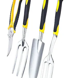 NIKTION 4 PCs Gardening Tools Set, Stainless Steel Heavy Duty Pruner, Aluminium Hand rake and Trowel, Cultivator, Garden Tool kit for Home, Gardening Equipment, Farming Tools, Gardening Tools Set