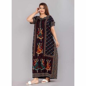 PrathaVastra Women Flower Printed Casual Wear Cotton | Full-Length Night Gown with Short Sleeves | Comfortable Sleepwear for Ladies & Girls Blue Nighty / Gown-MFNT50081