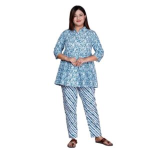 Bajariya Fashions Women's Cotton Printed Night Suit Set, Shirt and Pyjama Combo, Comfortable Sleepwear, 3/4 Sleeve Top with Pyjama, Casual Loungewear for Women (Sizes XS-4XL, Available in Blue)