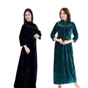 NOWMODEL Women Velvet Winter Printed Nighty Gown Combo 2