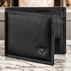 LORENZ Bi-Fold Premium Black RFID Blocking Leather Wallet for Men with Double ID Card Flap, 9 Credit Card Pockets & Coin Pocket Feature | Soft Nappa Men's Leather Wallet | GL-55