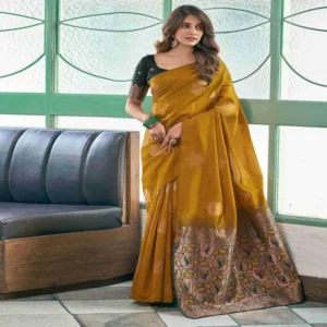 Raviel Soft Lichi Silk Saree with Jacquard Work and Blouse