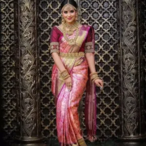 ALAMPAR Women's Art Silk Printed Cotton Saree (With Blouse Piece)