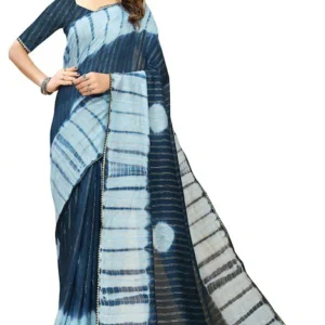 Vrunda Fashion Women's Printed Chanderi cotton Saree With Blouse Navy Blue