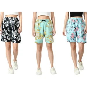IndiWeaves Crepe Digital Floral Printed Shorts for Women [Pack of 3]