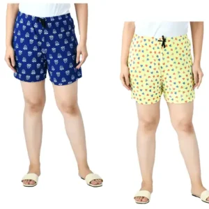 IndiWeaves Womens Cotton Printed Hot Pants/Shorts (Pack of 2) Multicolor