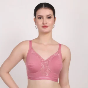 Da Ritu's Full Coverage Pink Lace Bra Non-Padded, Wire-Free, Stylish Daily Wear Bra for Women
