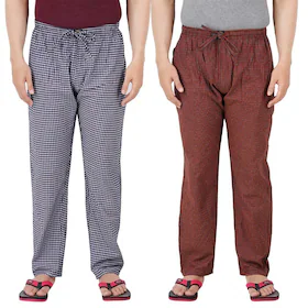 AWALA FASHION Men's Cotton Checked Pyjama/Pajama/Track Pant for Casual/Night Wear/Lounge Wear Pack of 2