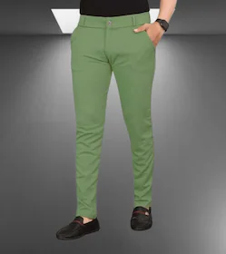 GOPUNJ Men's Slim Fit Wrinkle-Resistant Lycra Formal Trousers Comfortable & Stylish Casual Wear Pants -GREEN-XL