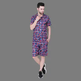 Introducing Our Cozmostore Men Multi Colour Checks Printed Half Sleeve Co-Ords Set