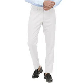 KUNDAN Men's Poly-Viscose Blended White Formal Trouser