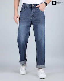Men Lightly Washed Straight Fit Blue Jeans
