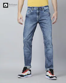 Men Mid-Wash Distressed Slim Fit Blue Jeans