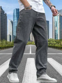 OFTEN LOOK Men Relaxed Fit Mid Rise Dark Grey Jeans