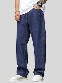 OFTEN LOOK Men Loose Fit Mid Rise Dark Blue Jeans