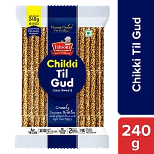 JABSONS Chikki Til Gud - Jaggery & Sesame Seeds Based Snack Bar, 240 g Vacuum Packed