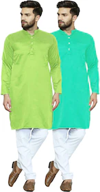 AD & AV Men Turquoise Solid Cotton Blend Pack of 2 Kurta Pyjama Set