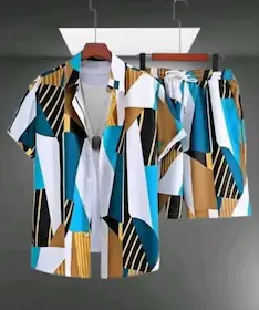 GOPUNJ Men's Nightwear Set Printed Shirt & Shorts Co-Ord Night Suit for All-Night Comfort-D-03-XL