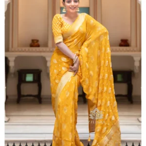 Neel Fashion Authentic Yellow Banarasi Silk Saree for Women | Traditional Handloom Zari Work Party Wear Wedding Saree with Blouse Piece | Pure Katan Silk Drape