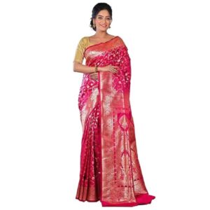 Aishani Collection Katan Silk Banarasi Saree with Minakari Work, Wedding Saree with Blouse Piece