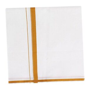 PRAKASAM COTTON COTTON Fantacy Mens HB Border Single White Dhoti (1.28 X 2.00 METER) - Gold