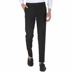 DWELLFAB Mens Solid Cotton Slim Fit Formal Pants for Office, Casual and Formal Wear | Black |
