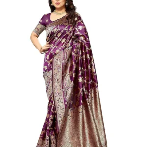 Sidhidata Women's Kanjivaram Banarasi Jacquard Silk Saree With Blouse Piece (Free Size) Jamli