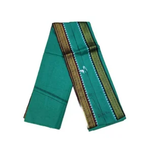 Lafabriqueind pure cotton soft gamcha, GREEN color towel, big border, 2 mtr size, Pack of 1