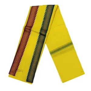 Lafabriqueind pure cotton soft gamcha, YELLOW color towel, big border, 2 mtr size, Pack of 1