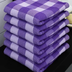 Athom Living Eco Saviour Premium Cotton Bath Towel/Gamcha Purple Big Checks (Pack of 6)