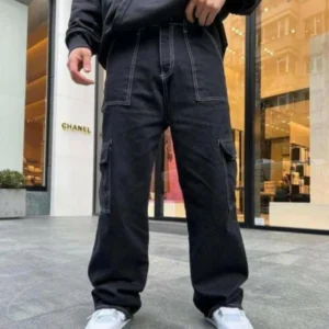 LUMINOIRE Men Relaxed Fit Mid Rise Black Baggy Jeans